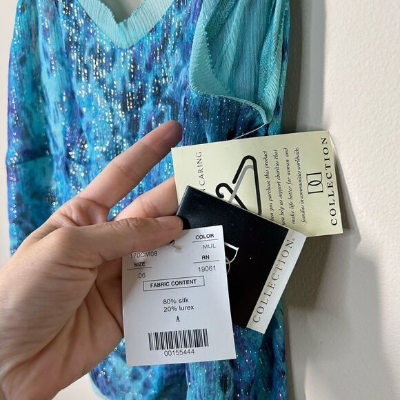 DD Collection Y2K Silk Metallic Mermaid Blue Sexy Slip Blouse Cami Lace - Picture 9 of 12